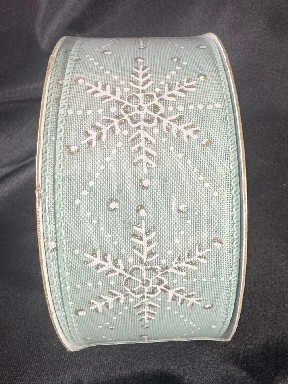 Holiday Snowflake Ribbon - Light Teal and Silver 2.5 in wired ribbon